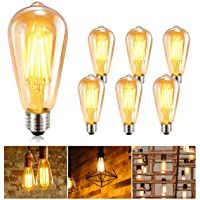 Vintage Edison Bombilla GolWof 6 Piezas Bombillas Edison E27 Bombilla de Filamento LED 360° Ámbar para Lluminación y…